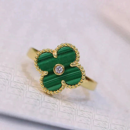[CharmAmor]CLOVER MALACHITE RING GOLD DIAMOND