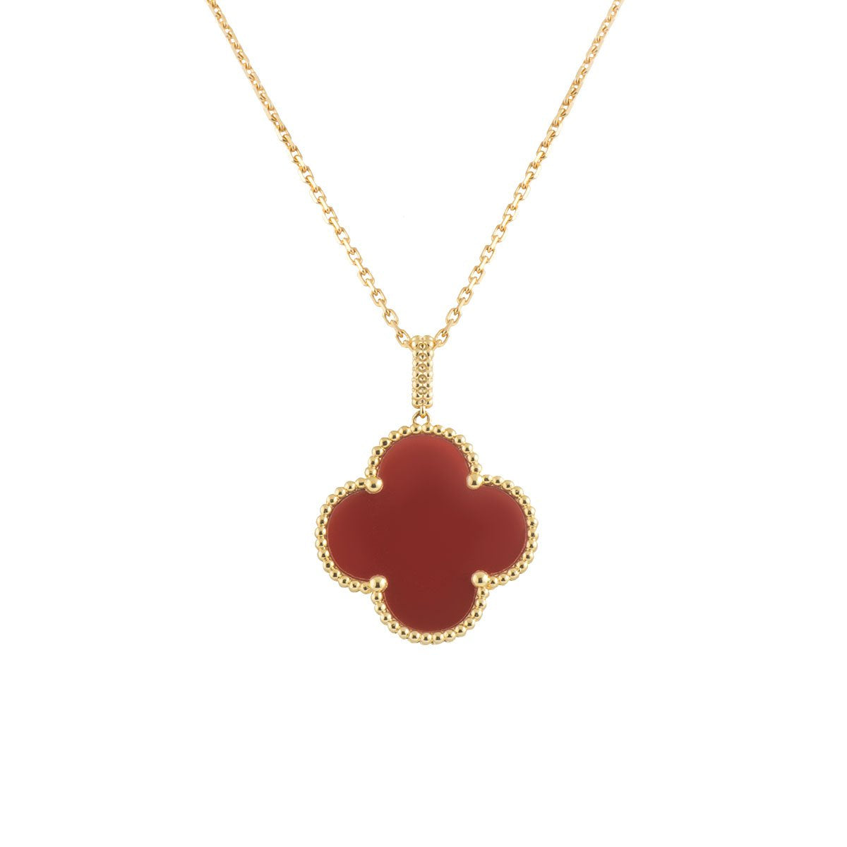 [CharmAmor]CLOVER 25MM NECKLACE GOLD CARNELIAN