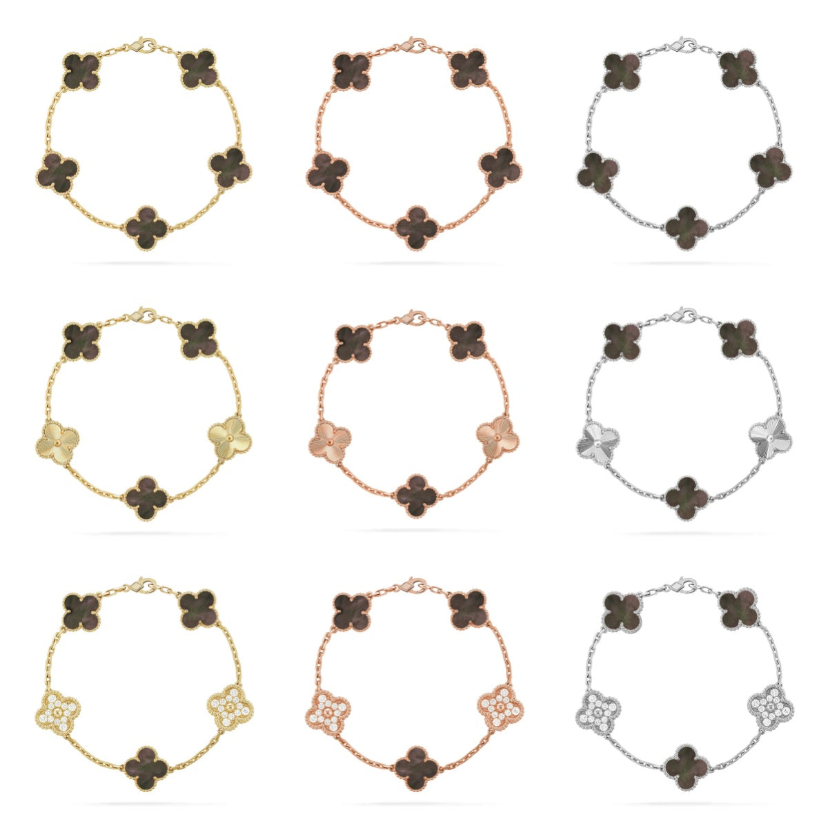 [CharmAmor] CLOVER 5 MOTIF GRAY MOP BRACELET COLLECTION