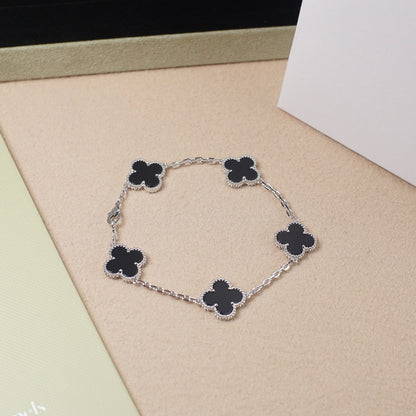 [CharmAmor]CLOVER 5 MOTIF ONYXS  BRACELET SILVER