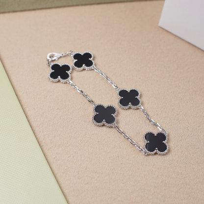 [CharmAmor]CLOVER 5 MOTIF ONYXS  BRACELET SILVER