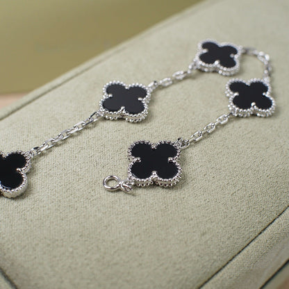 [CharmAmor]CLOVER 5 MOTIF ONYXS  BRACELET SILVER