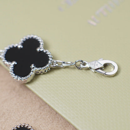 [CharmAmor]CLOVER 5 MOTIF ONYXS  BRACELET SILVER