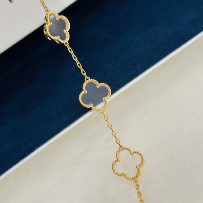[CharmAmor]CLOVER 5 MOTIF ROCK CRYSTAL PINK GOLD BRACELET