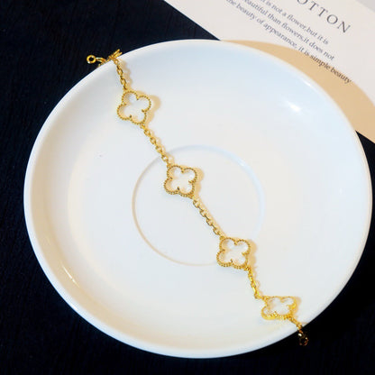 [CharmAmor]CLOVER 5 MOTIF ROCK CRYSTAL PINK GOLD BRACELET