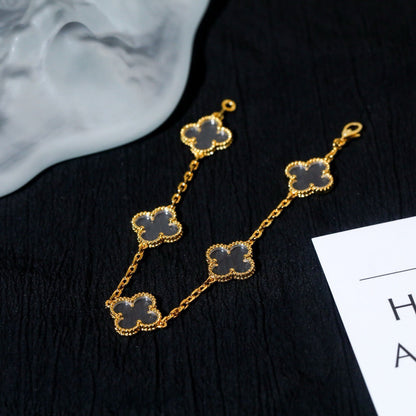[CharmAmor]CLOVER 5 MOTIF ROCK CRYSTAL PINK GOLD BRACELET