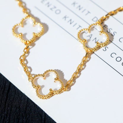 [CharmAmor]CLOVER 5 MOTIF ROCK CRYSTAL PINK GOLD BRACELET