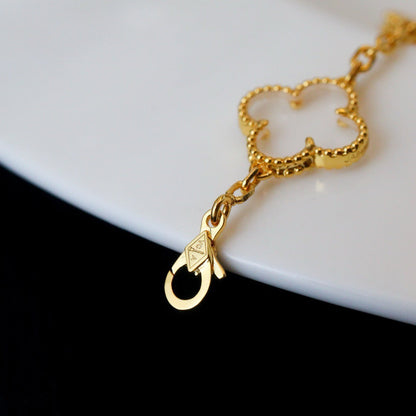 [CharmAmor]CLOVER 5 MOTIF ROCK CRYSTAL PINK GOLD BRACELET