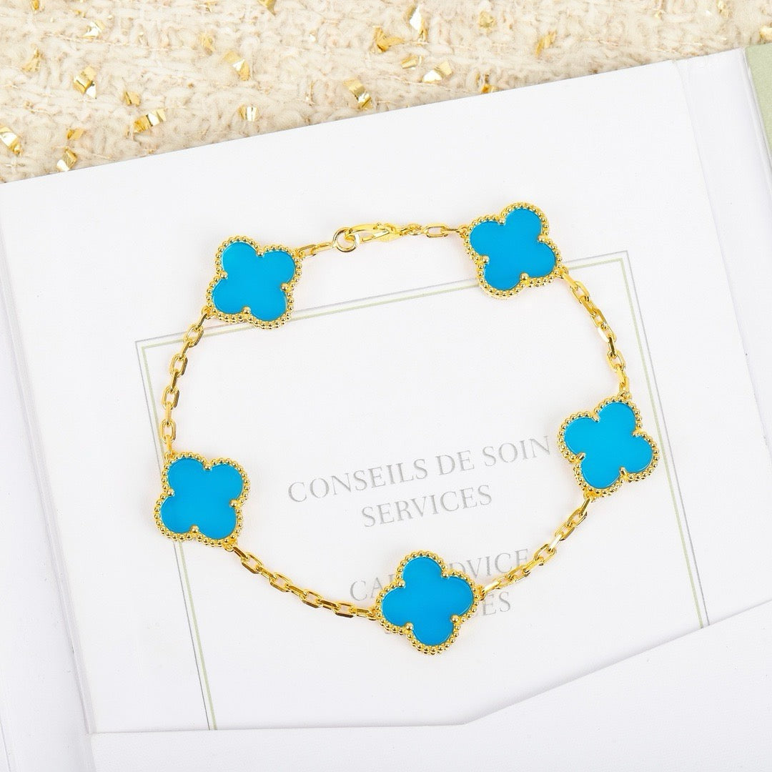 [CharmAmor]CLOVER 5 MOTIFS TURQUOISE BRACELET