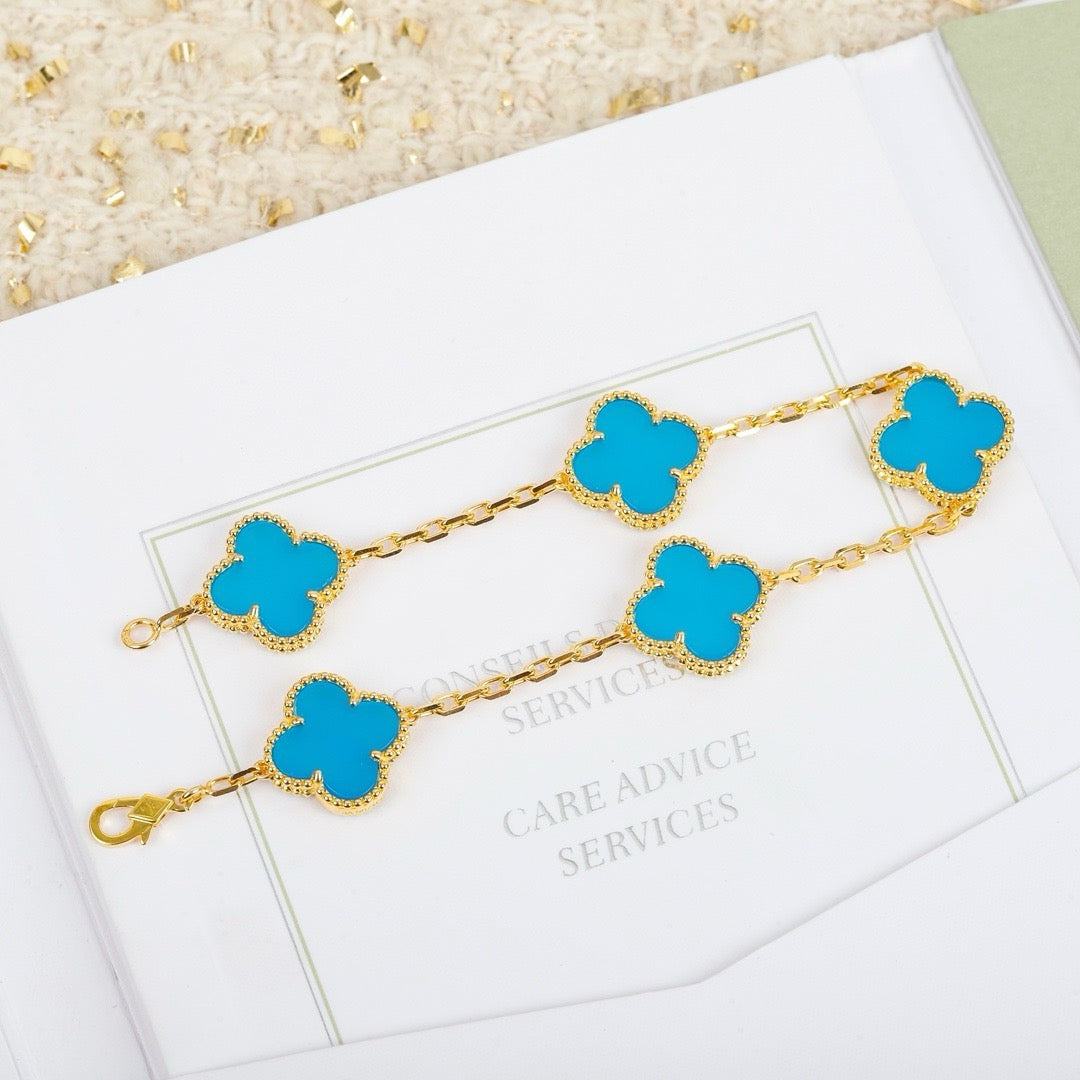 [CharmAmor]CLOVER 5 MOTIFS TURQUOISE BRACELET