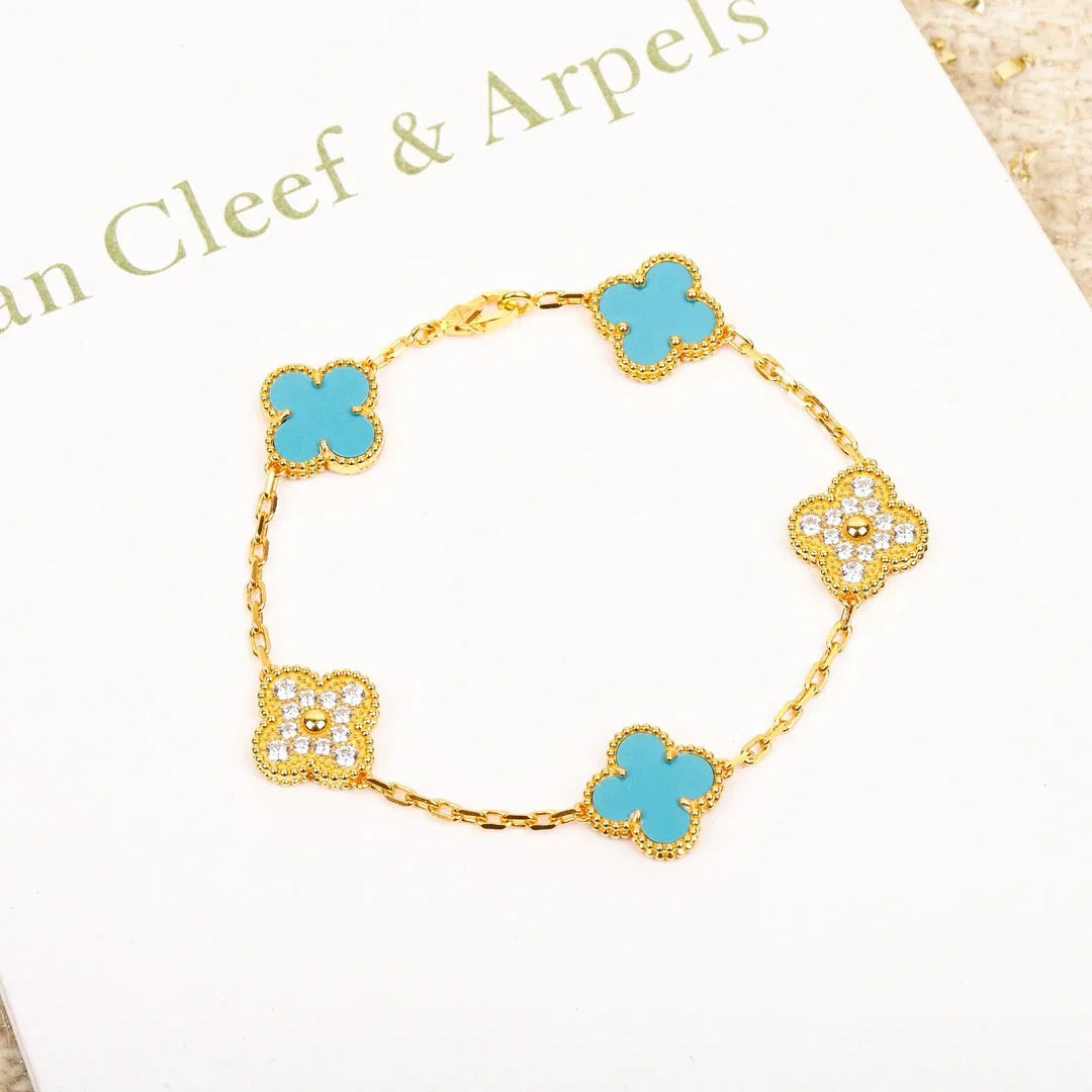 [CharmAmor] CLOVER 5 MOTIF TURQUOISE BRACELET COLLECTION