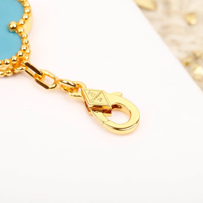 [CharmAmor]CLOVER 5 MOTIF TURQUOISE DIAMOND GOLD BRACELET