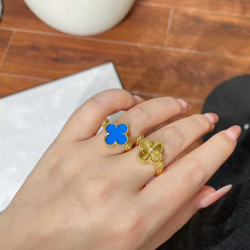 [CharmAmor]CLOVER RIVERSIBLE BLUE AGATE RING
