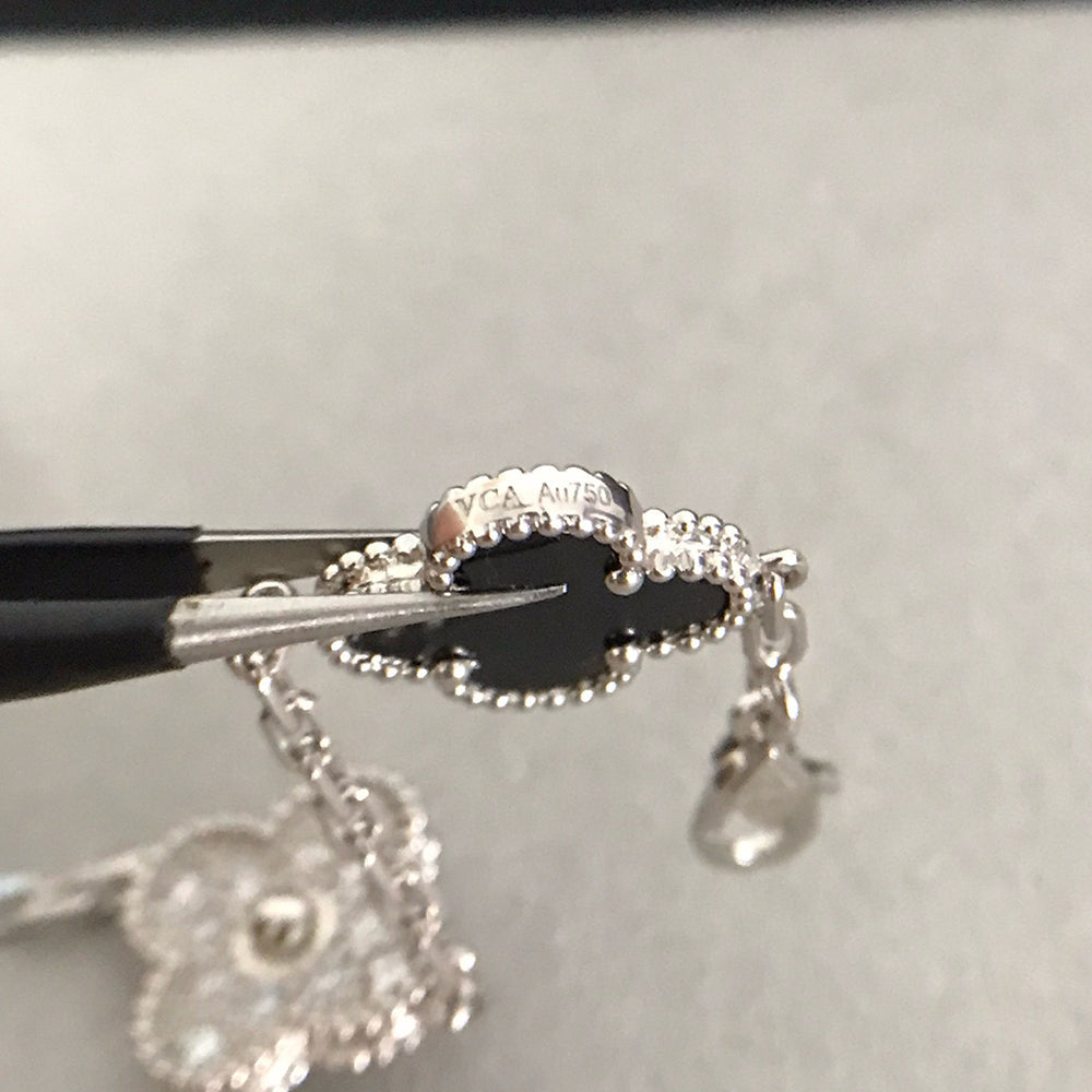 [CharmAmor]CLOVER 5 MOTIF ONYXS DIAMOND BRACELET SILVER