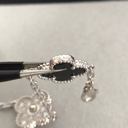 [CharmAmor]CLOVER 5 MOTIF ONYXS DIAMOND BRACELET SILVER