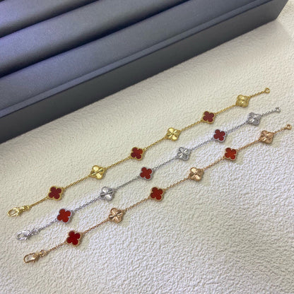 [CharmAmor]CLOVER 6 MOTIF RED AGATE LASER BRACELET