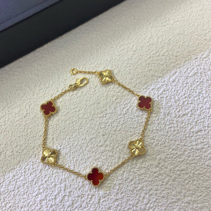 [CharmAmor]CLOVER 6 MOTIF RED AGATE LASER BRACELET