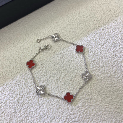 [CharmAmor]CLOVER 6 MOTIF RED AGATE LASER BRACELET