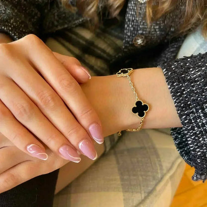 [CharmAmor]CLOVER  5 MOTIFS BLACK ONYX BRACELET