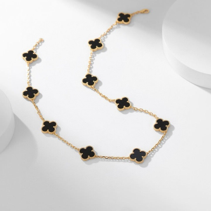 [CharmAmor]CLOVER 10 MOTIFS ONYX NECKLACE