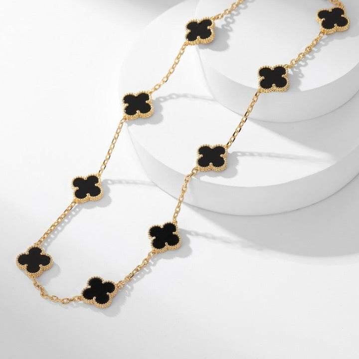 [CharmAmor]CLOVER 10 MOTIFS ONYX NECKLACE