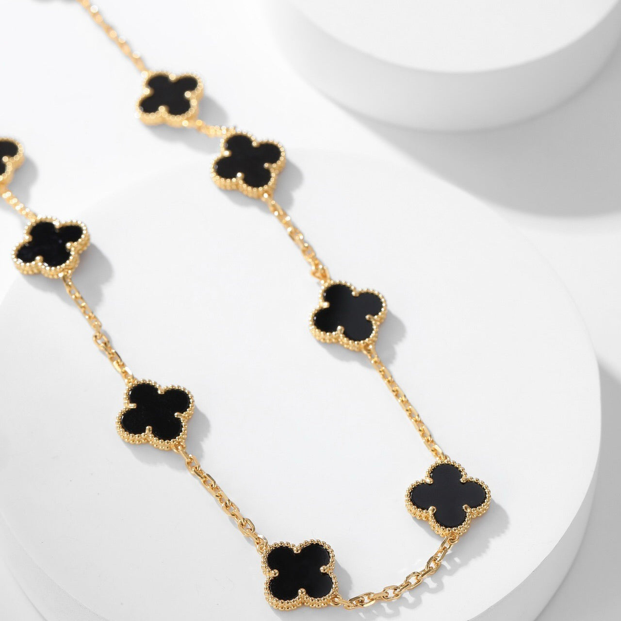 [CharmAmor]CLOVER 10 MOTIFS ONYX NECKLACE