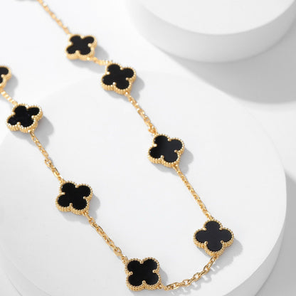 [CharmAmor]CLOVER 10 MOTIFS ONYX NECKLACE