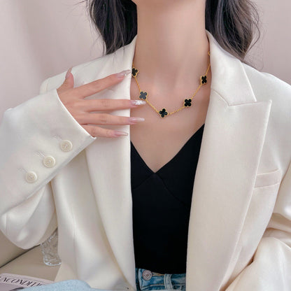[CharmAmor]CLOVER 10 MOTIFS ONYX NECKLACE