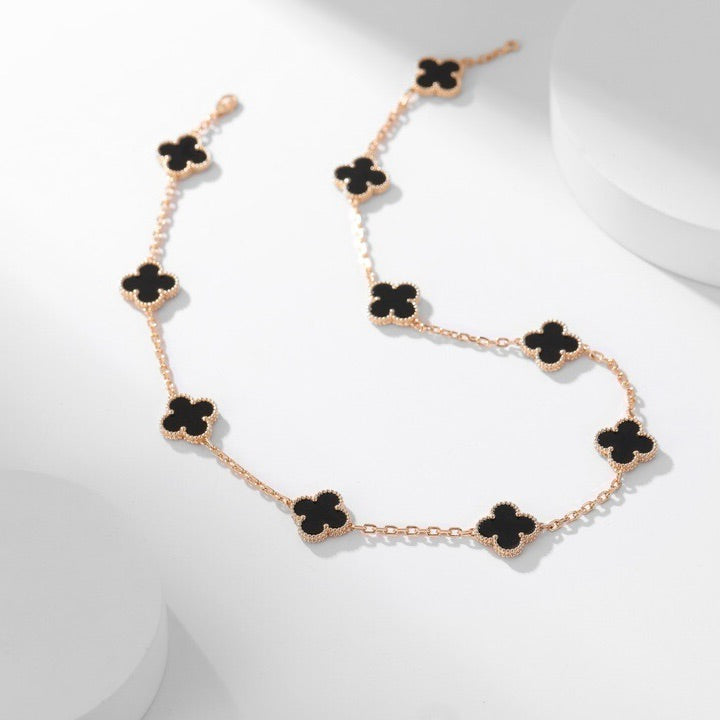 [CharmAmor]CLOVER 10 MOTIFS ONYX NECKLACE