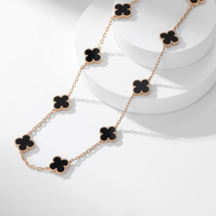 [CharmAmor]CLOVER 10 MOTIFS ONYX NECKLACE