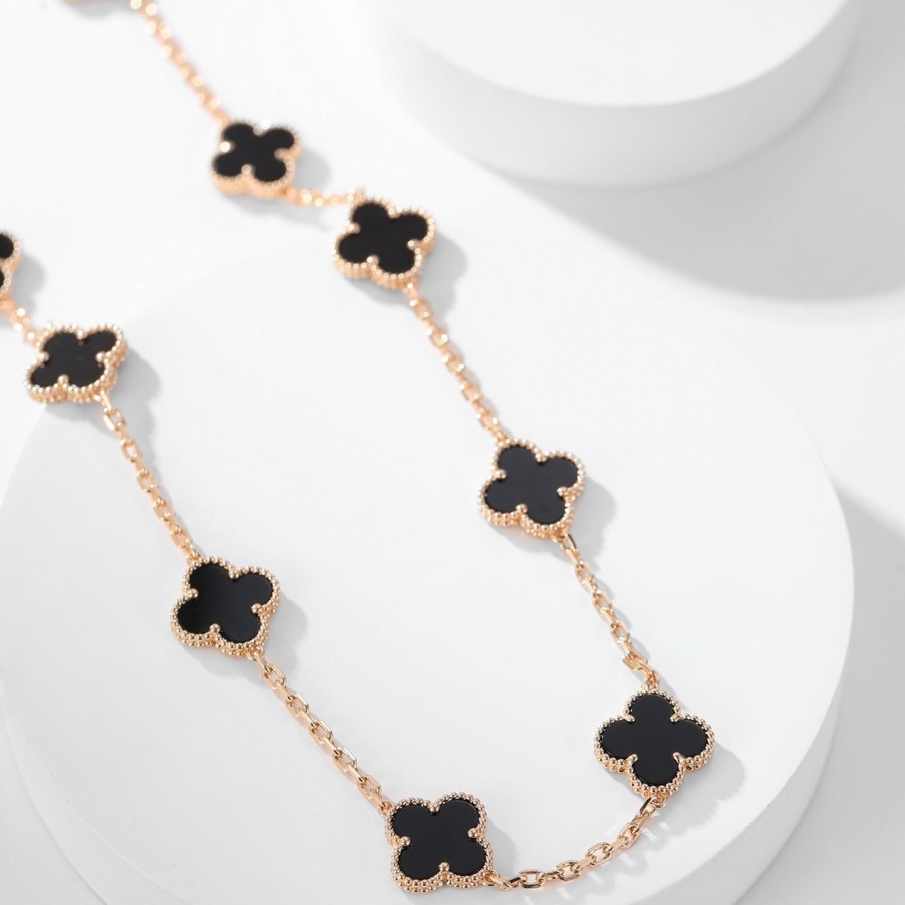 [CharmAmor]CLOVER 10 MOTIFS ONYX NECKLACE