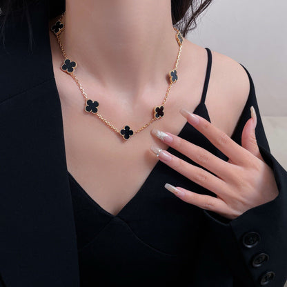 [CharmAmor]CLOVER 10 MOTIFS ONYX NECKLACE