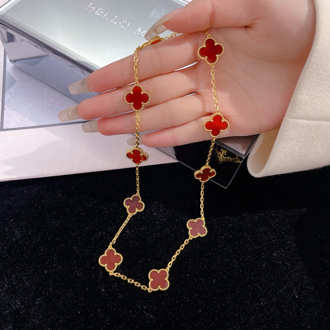 [CharmAmor]CLOVER 10 MOTIFS CARNELIAN NECKLACE