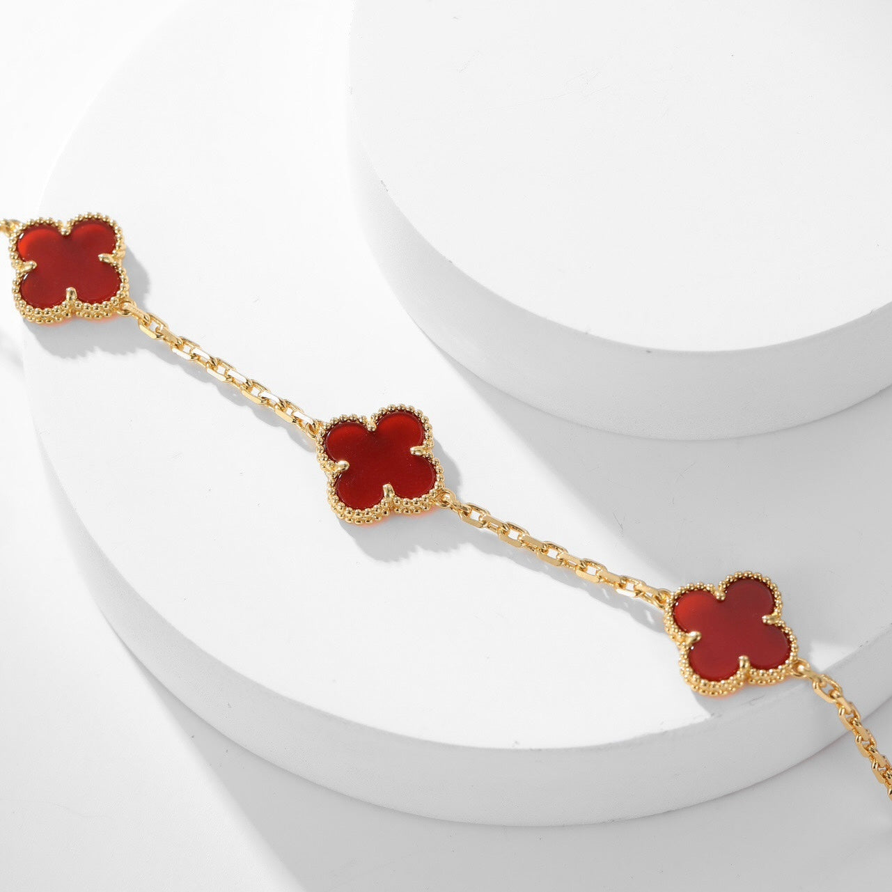 [CharmAmor]CLOVER 10 MOTIFS CARNELIAN NECKLACE