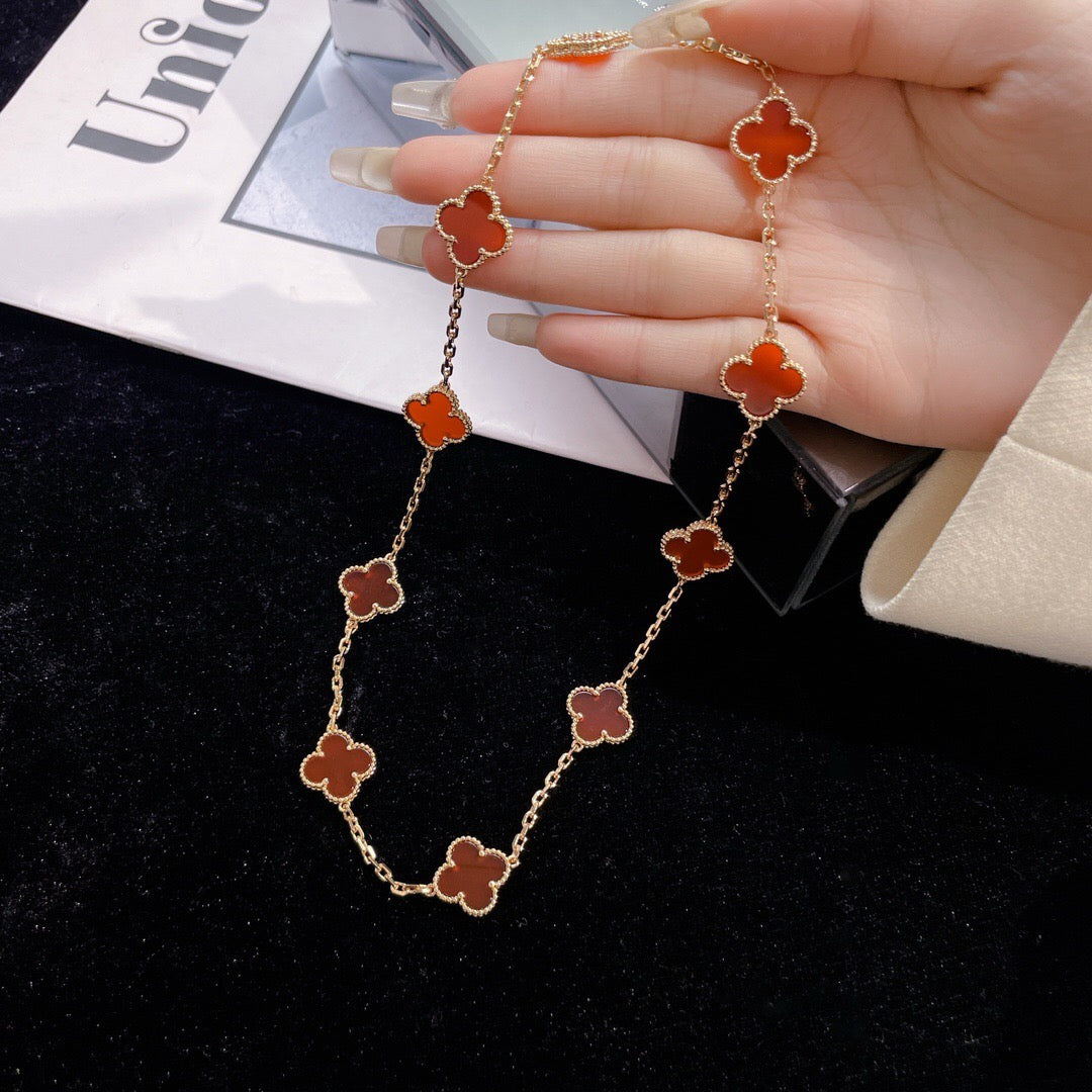 [CharmAmor]CLOVER 10 MOTIFS CARNELIAN NECKLACE