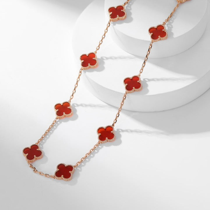 [CharmAmor]CLOVER 10 MOTIFS CARNELIAN NECKLACE