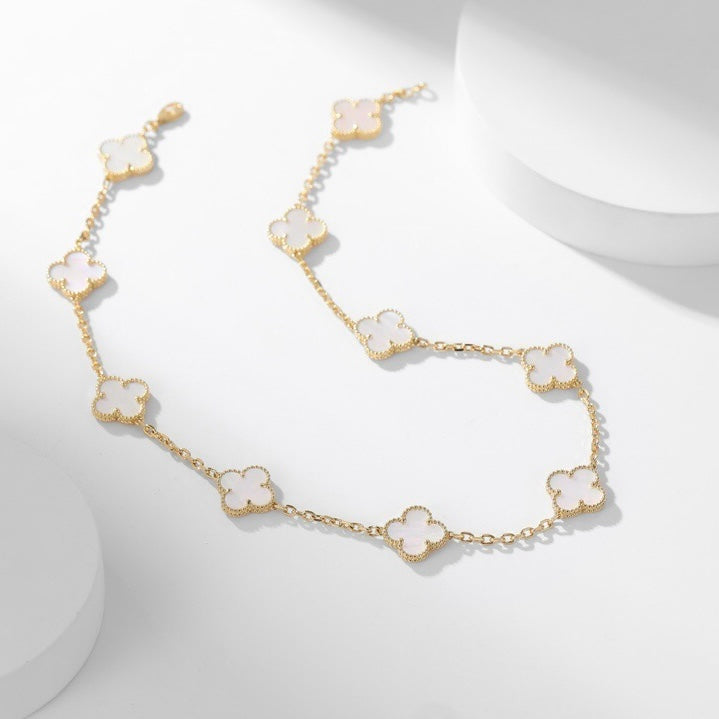 [CharmAmor]CLOVER 10 MOTIFS WHITE MOTHER OF PEARL NECKLACE