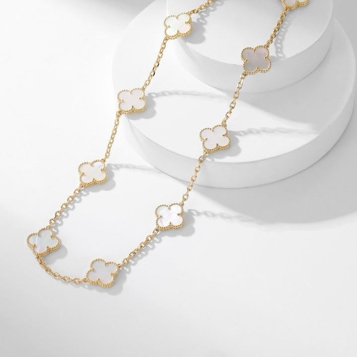 [CharmAmor]CLOVER 10 MOTIFS WHITE MOTHER OF PEARL NECKLACE