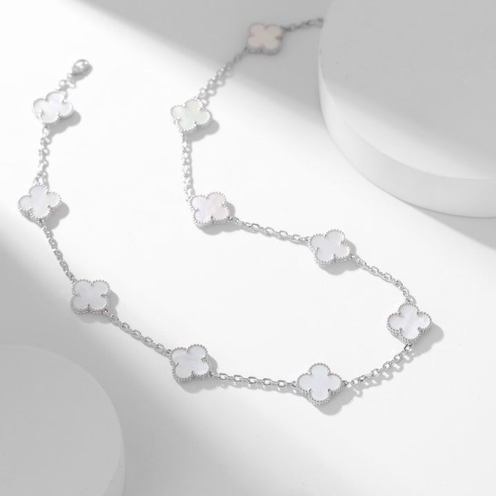 [CharmAmor]CLOVER 10 MOTIFS WHITE MOTHER OF PEARL NECKLACE