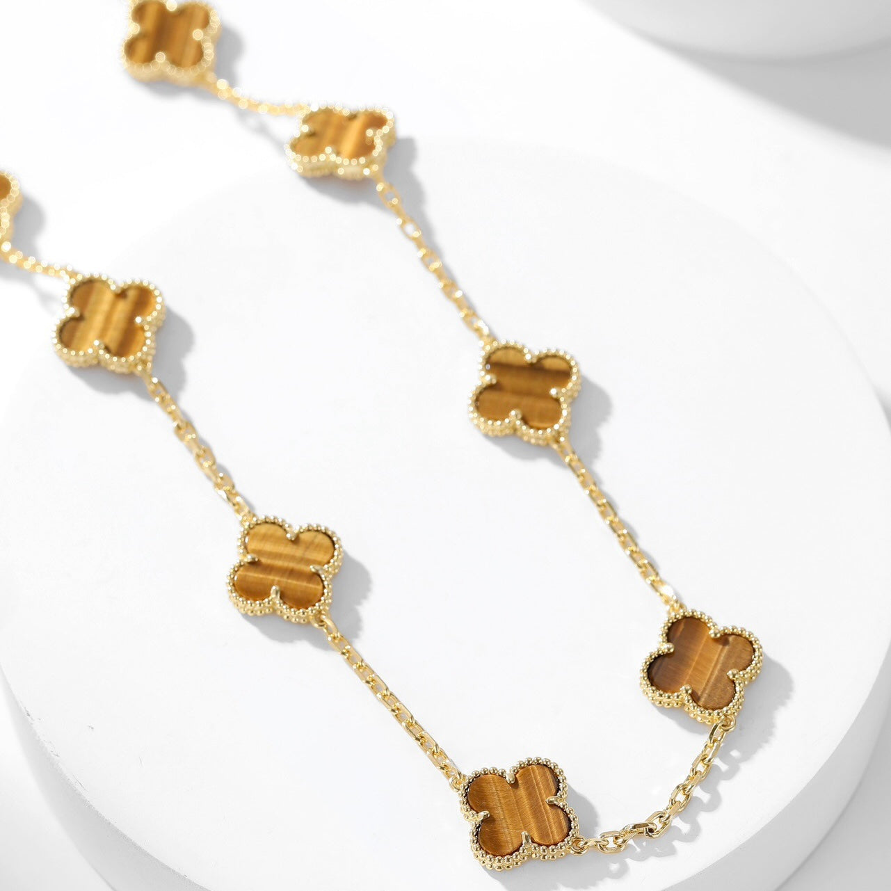 [CharmAmor]CLOVER 10 MOTIFS TIGER EYE NECKLACE