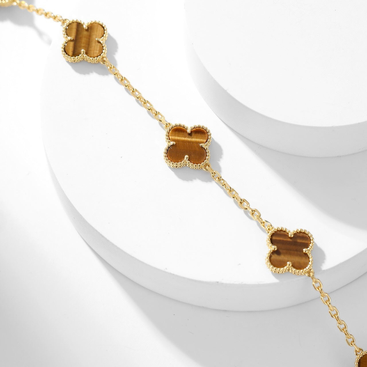 [CharmAmor]CLOVER 10 MOTIFS TIGER EYE NECKLACE