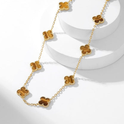 [CharmAmor]CLOVER 10 MOTIFS TIGER EYE NECKLACE