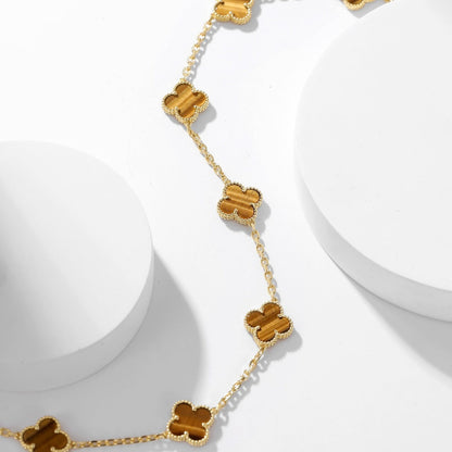 [CharmAmor]CLOVER 10 MOTIFS TIGER EYE NECKLACE
