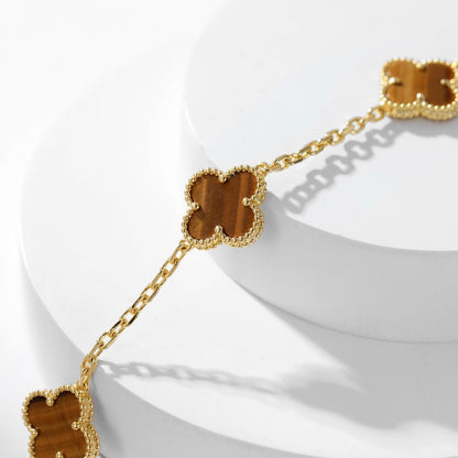 [CharmAmor]CLOVER 10 MOTIFS TIGER EYE NECKLACE