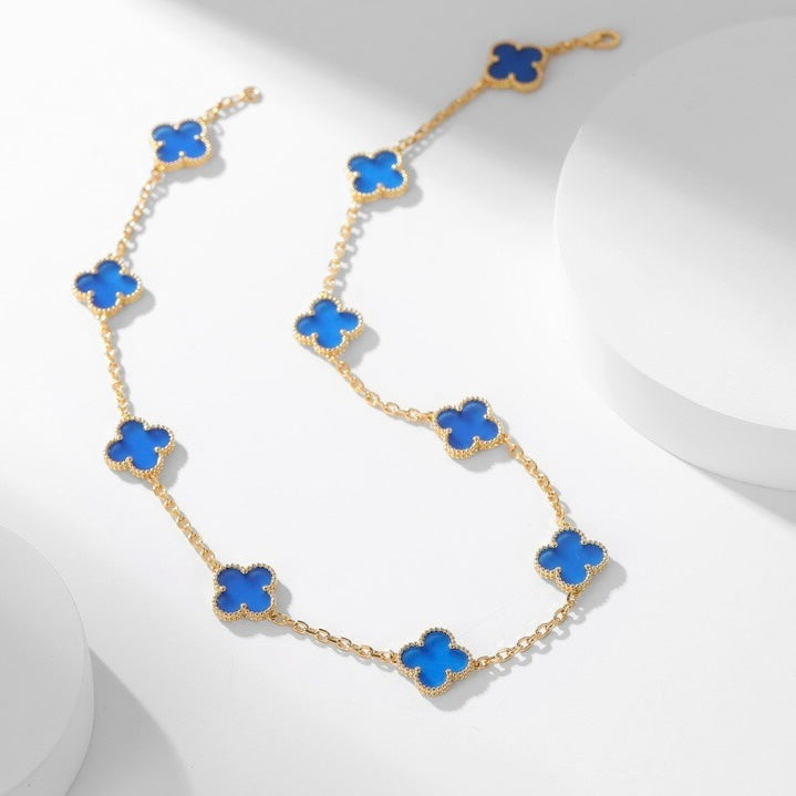 [CharmAmor]CLOVER 10 MOTIFS BLUE AGATE NECKLACE