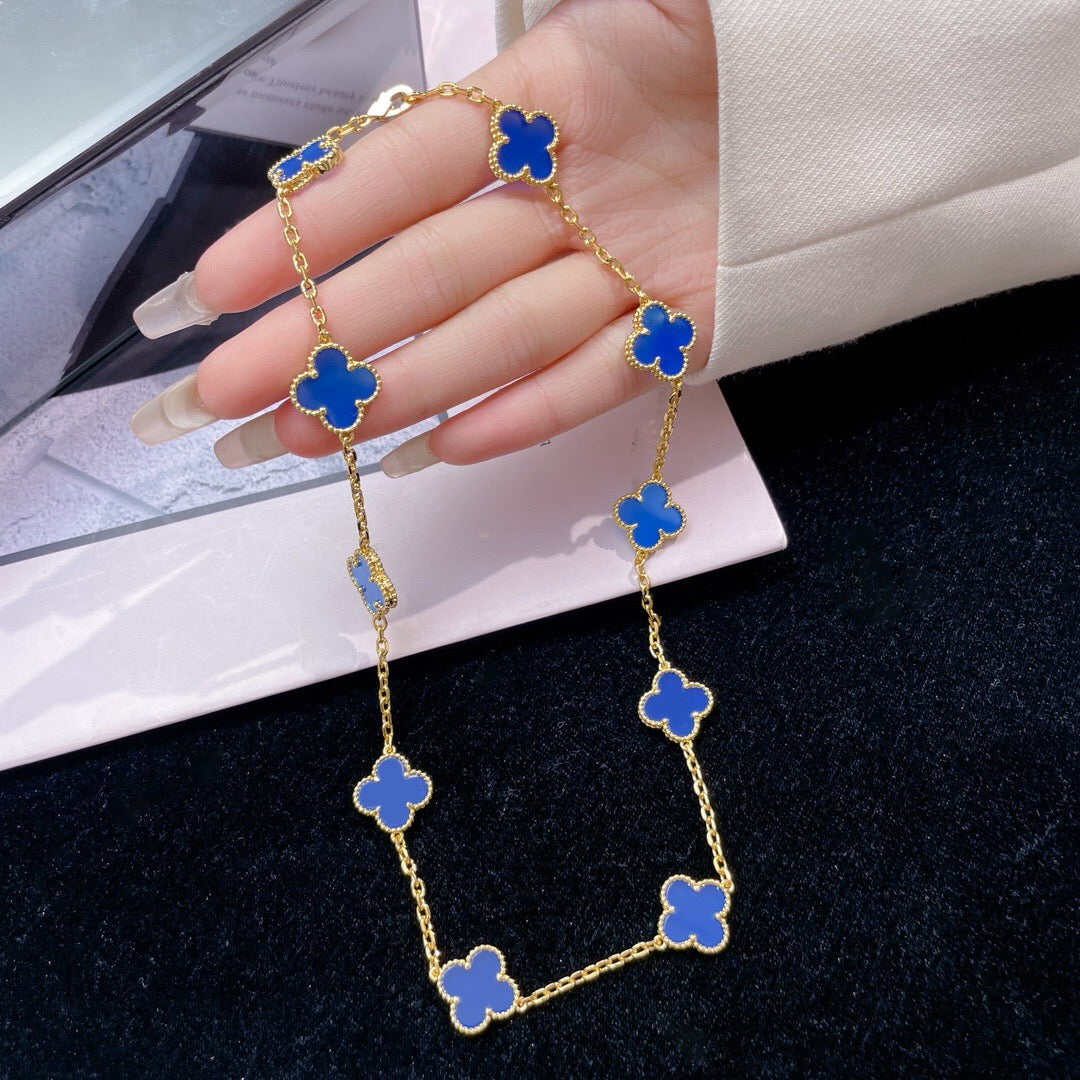[CharmAmor]CLOVER 10 MOTIFS BLUE AGATE NECKLACE