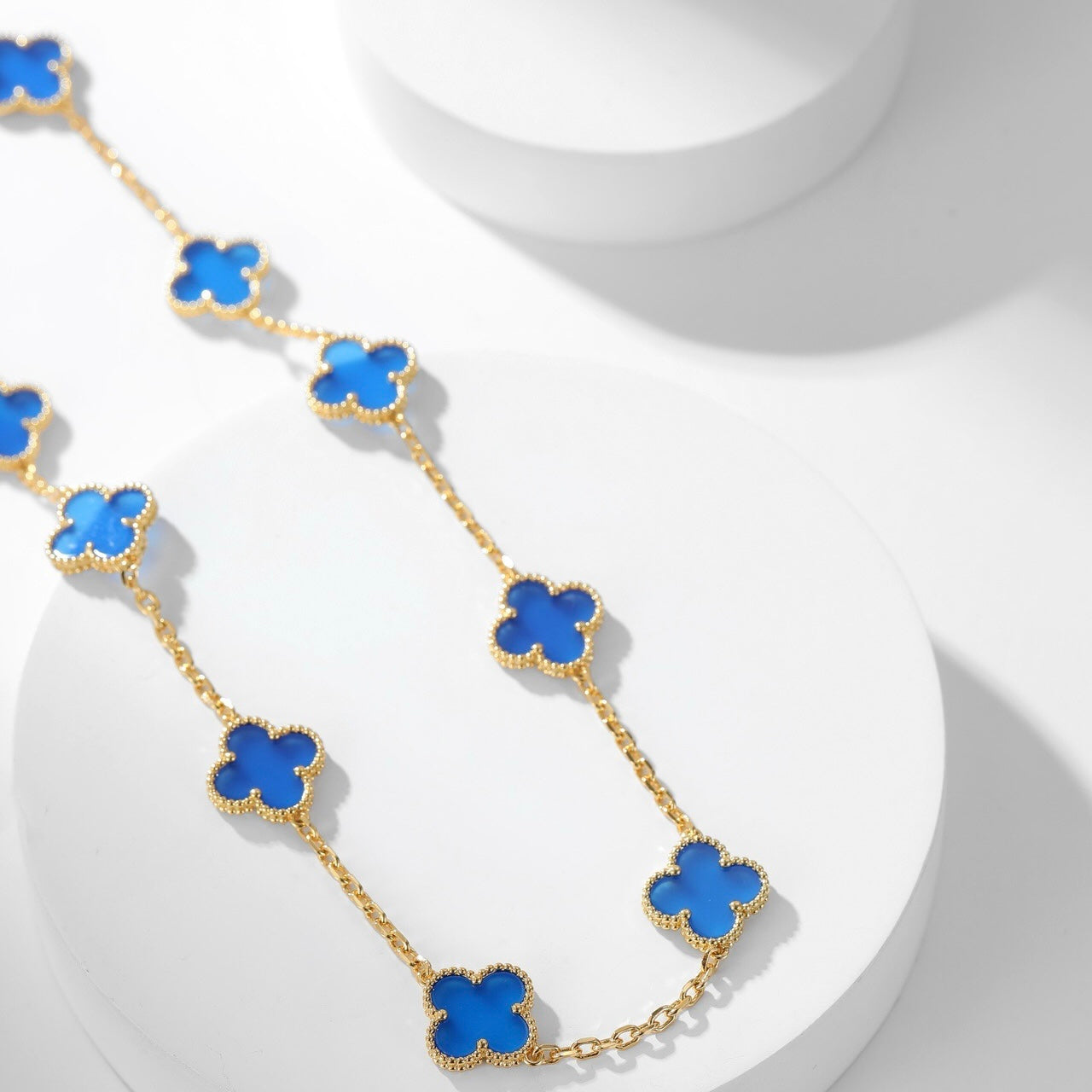 [CharmAmor]CLOVER 10 MOTIFS BLUE AGATE NECKLACE