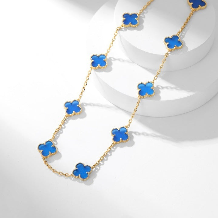 [CharmAmor]CLOVER 10 MOTIFS BLUE AGATE NECKLACE