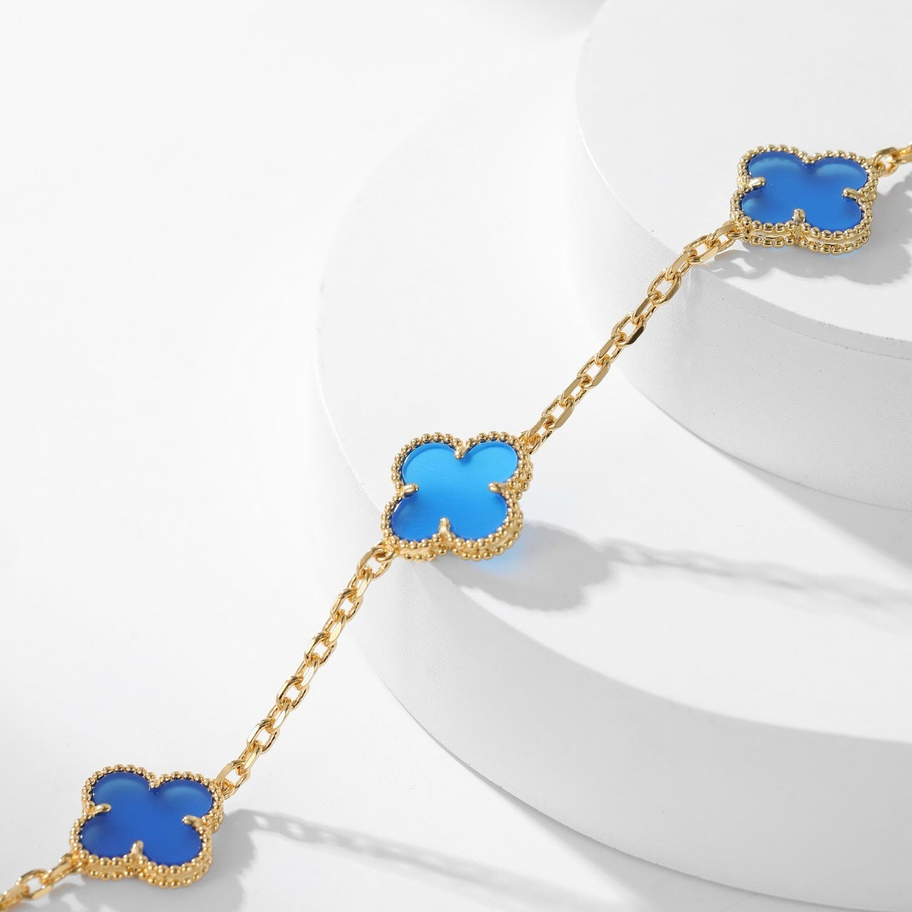 [CharmAmor]CLOVER 10 MOTIFS BLUE AGATE NECKLACE