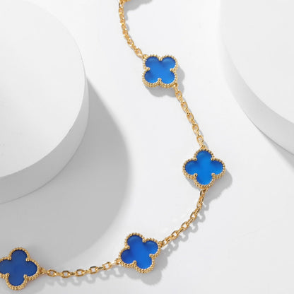[CharmAmor]CLOVER 10 MOTIFS BLUE AGATE NECKLACE
